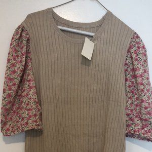 MiaMod Ribbed T with Chiffon Sleeves
